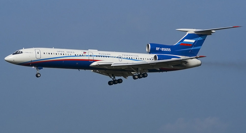 A Russian Tu-154M-ON Open Skies aircraft returns from a surveillance flight. Wikipedia Commons